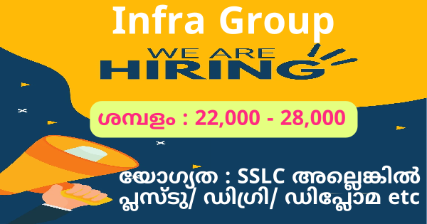 എല്ലാ ജില്ലകളിലും ഇൻഫ്രാ ഗ്രൂപ്പിൻ്റെ പുതിയ ഔട്ട്‌ലെറ്റുകളിലേക്ക് ഉടൻ നിയമനം