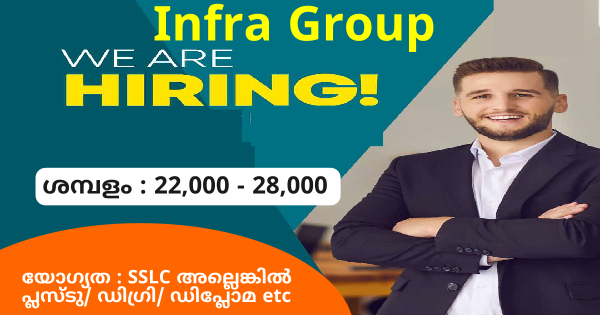 എല്ലാ ജില്ലകളിലും ഇൻഫ്രാ ഗ്രൂപ്പിൻ്റെ പുതിയ ഔട്ട്‌ലെറ്റുകളിലേക്ക് ഉടൻ നിയമനം ഫ്രഷേഴ്‌സ്നു അവസരം
