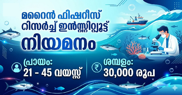 മറൈൻ ഫിഷറീസ് റിസർച്ച് ഇൻസ്റ്റിറ്റ്യൂട്ടിൽ നിയമനം നടത്തുന്നു