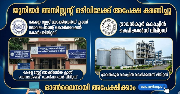ജൂനിയർ അസിസ്റ്റൻ്റ് ഒഴിവിലേക്ക് അപേക്ഷ ക്ഷണിച്ചു