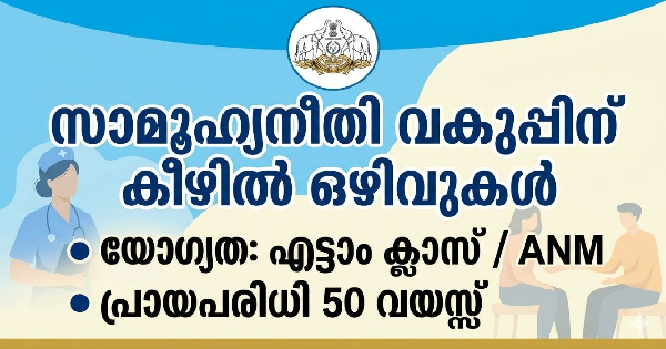 സാമൂഹ്യനീതി വകുപ്പിന് കീഴിൽ ഒഴിവുകൾ