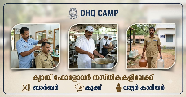 പോലീസ് ഡി എച്ച് ക്യൂ ക്യാമ്പില്‍ ക്യാമ്പ് ഫോളോവര്‍ തസ്തികയില്‍ ഒഴിവ്