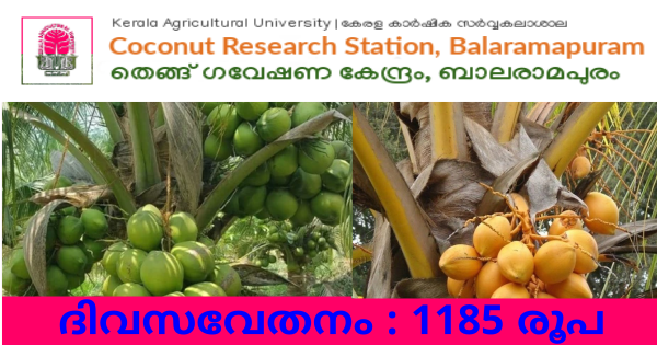 നാളികേര ഗവേഷണ കേന്ദ്രത്തിൽ ജോലി ലഭിക്കാൻ അവസരം